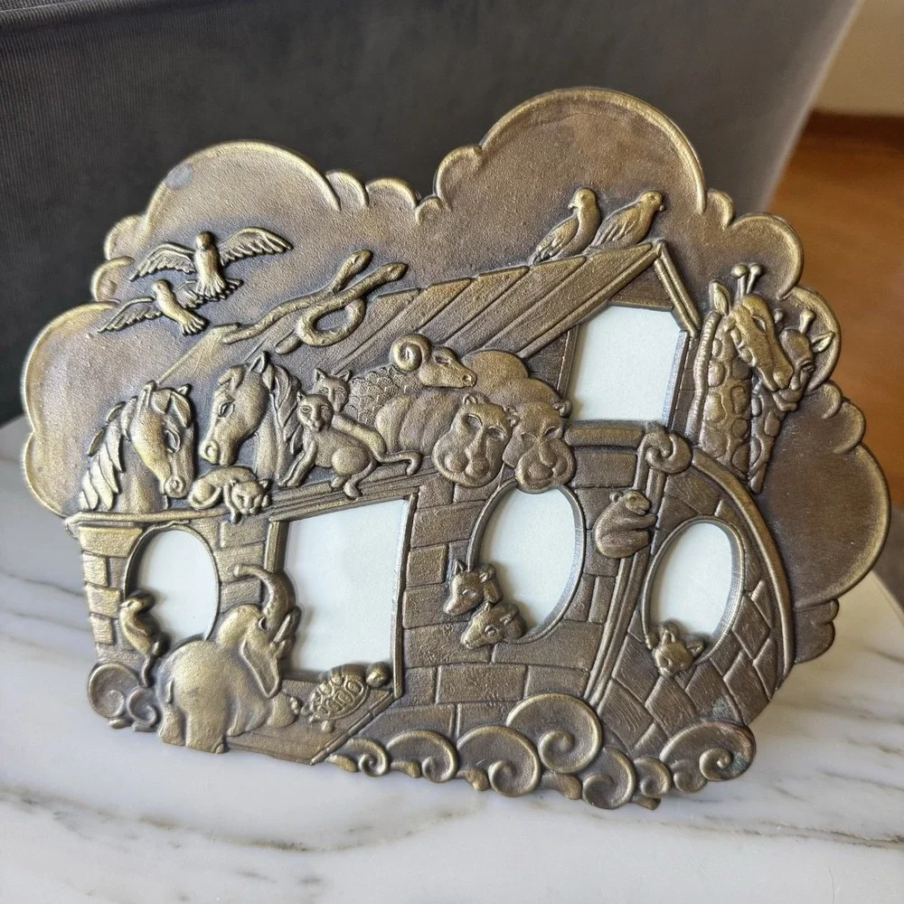 Vintage Bronze Finish Noah's Ark ~ 3D Picture Frame ~ Nursery Decor